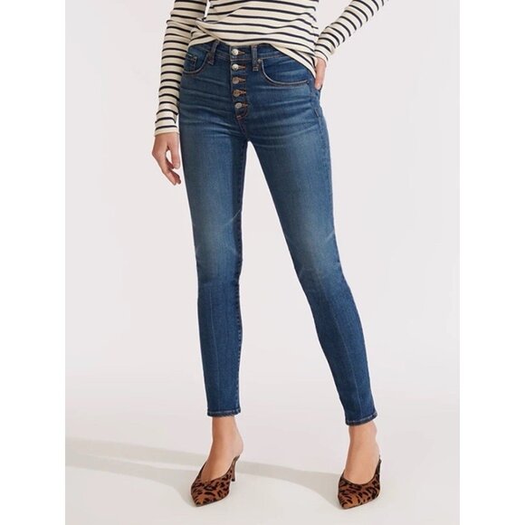 Veronica Beard Size 26 Debbie High Rise Skinny Jeans Button Fly Blue Preppy - Picture 1 of 11